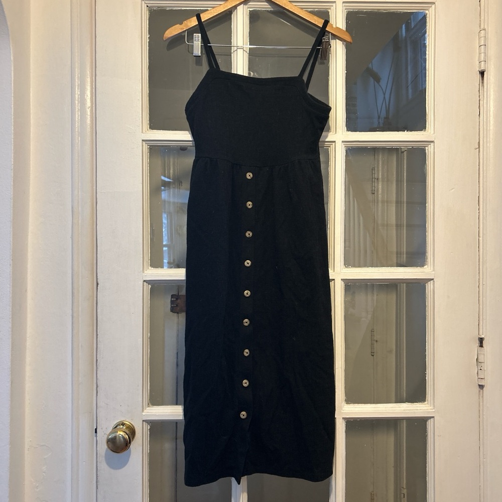 Madewell Black Midi Dress with Button Detail
